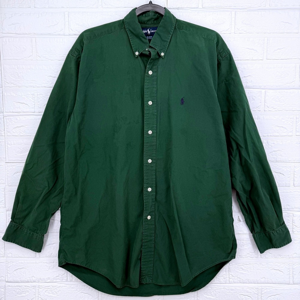 Ralph Lauren Button Down Shirt Mens M Green Blake Cotton Long Sleeve Vintage